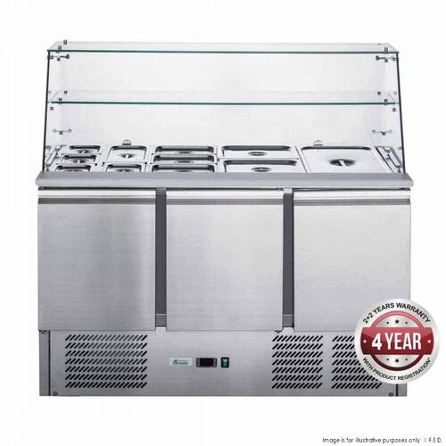 FED-X Three Door Salad Prep Fridge with Glass Top - XS903GC (1390 WIDE)